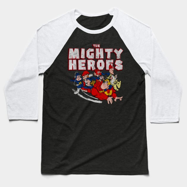 Distressed Mighty Heroes Baseball T-Shirt by OniSide